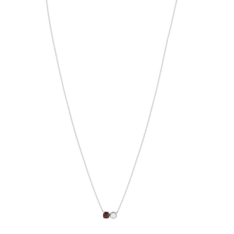 Collier argent 925 grenat et quartz rose 45cm - vue 2
