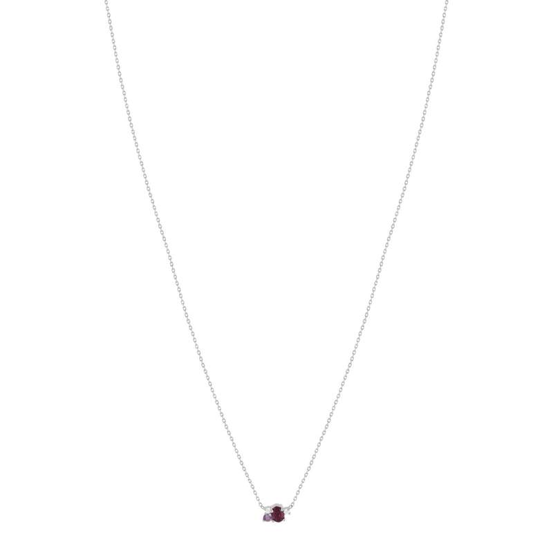 925 Silver Necklace with Rhodolite Garnet, Amethysts, and White Topazes, 45 cm - View 2