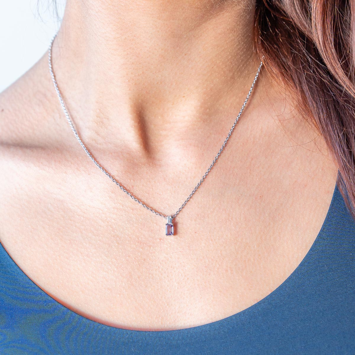 Collier argent 925 améthyste et topaze blanche traitée 45cm - vue porté 1