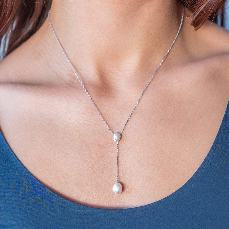 Collier argent 925 perles de Chine 45cm - vue porté 1