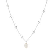 Collier argent 925 perle de Chine et zirconias 45cm