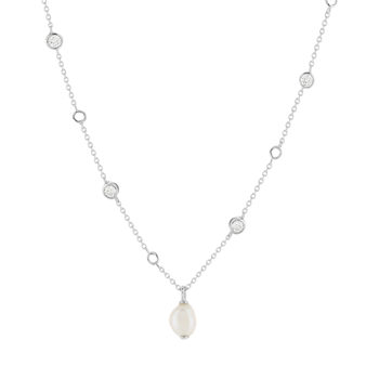 Collier argent 925 perle de Chine et zirconias 45cm