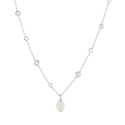 Collier argent 925 perle de Chine et zirconias 45cm - vue 1