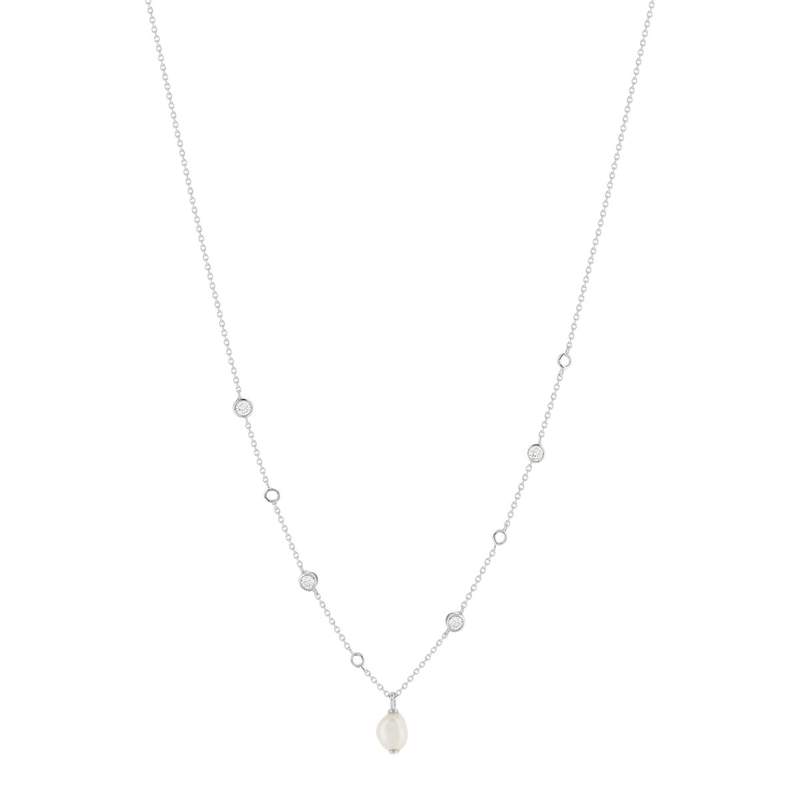 Collier argent 925 perle de Chine et zirconias 45cm - vue 2