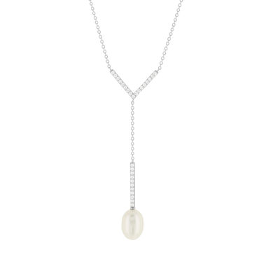 Collier argent 925 perle de Chine et zirconias 45cm - vue 1