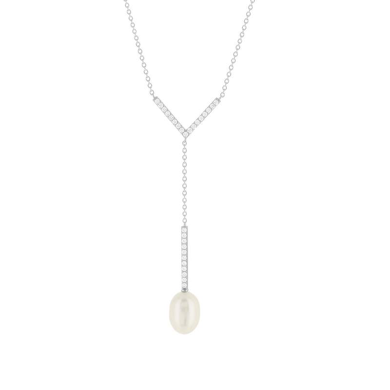 Collier argent 925 perle de Chine et zirconias 45cm - vue 1