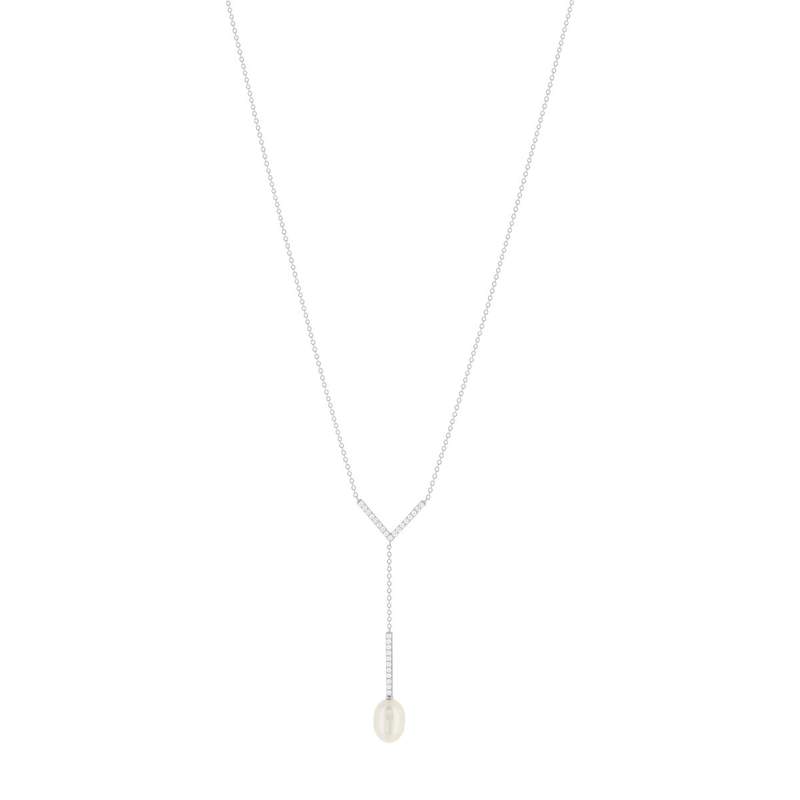 Collier argent 925 perle de Chine et zirconias 45cm - vue 2