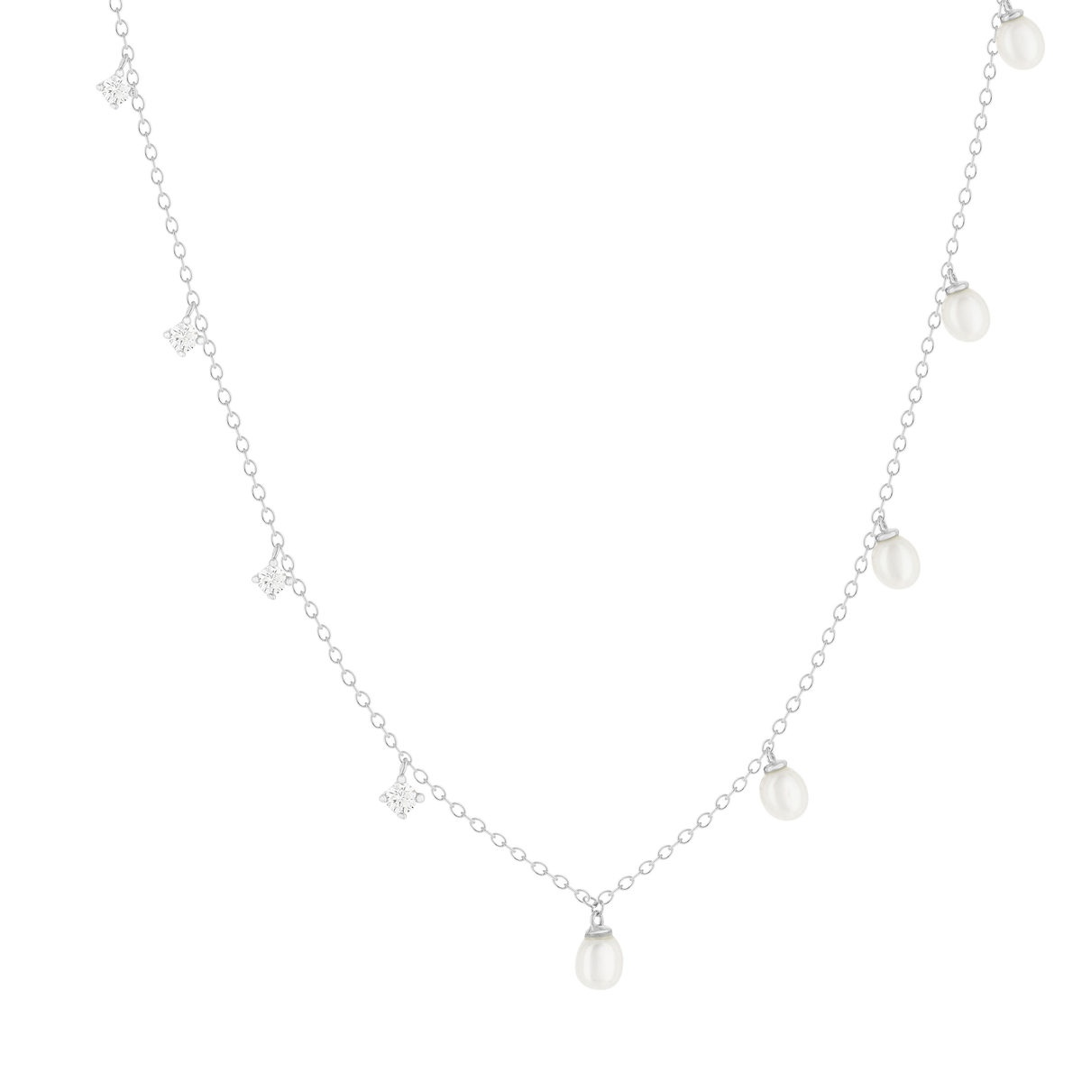 Collier argent 925 perles de Chine et zirconias 45cm