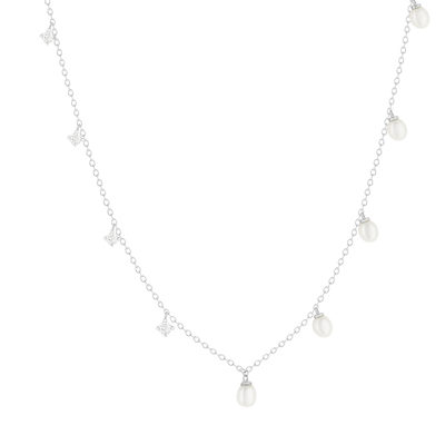 925 silver necklace with Chinese pearls and zirconias 45cm