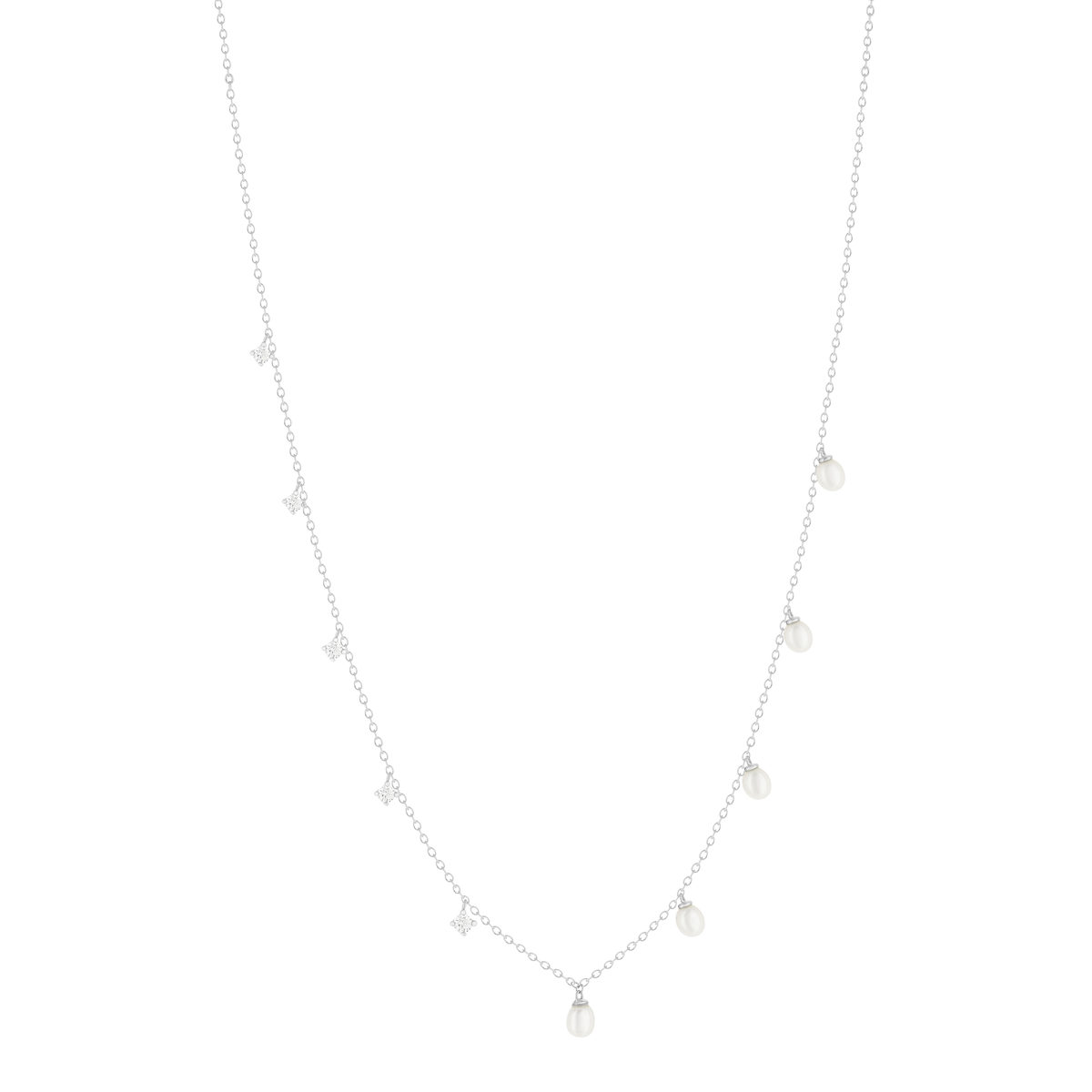 Collier argent 925 perles de Chine et zirconias 45cm - vue 2