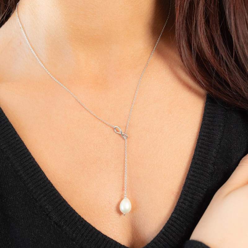 Collier argent 925 perle de Chine 45cm - vue porté 1