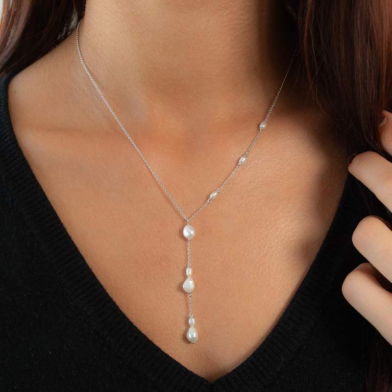 Collier argent 925 perles de Chine 45cm - vue porté 1