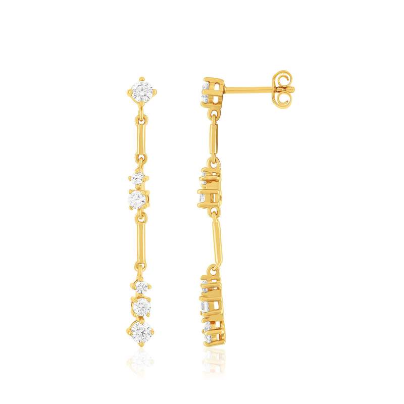Boucles d'oreilles plaqué or pendants zirconias - vue 1
