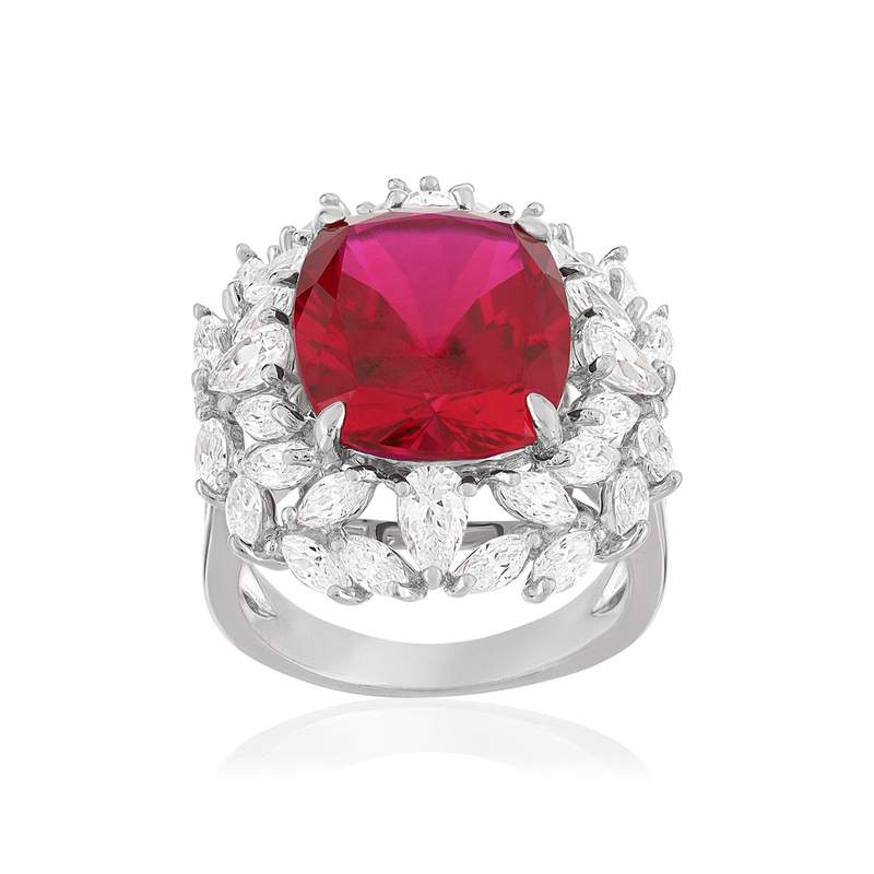 Bague argent 925 rubis synthétique zirconias - vue 1