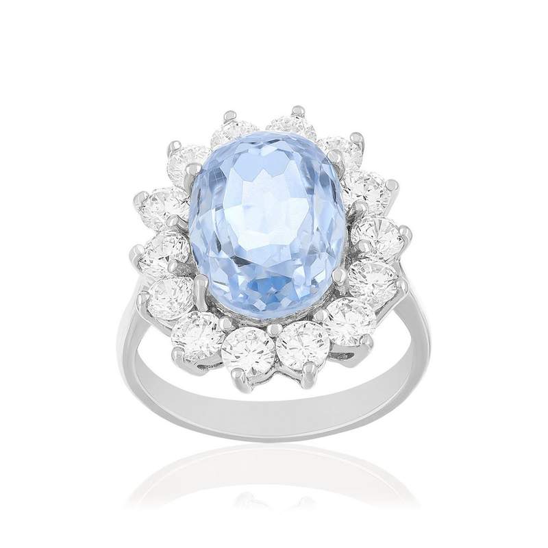 Bague argent 925 cristal bleu clair et zirconias - vue 1