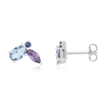 925 Silver Earrings with Blue Topaz, Amethyst, and Iolite