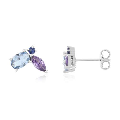 Boucles d'oreilles argent 925 topazes bleues traitées améthyste et iolite