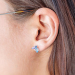 Boucles d'oreilles argent 925 topazes bleues traitées améthyste et iolite - vue porté 1