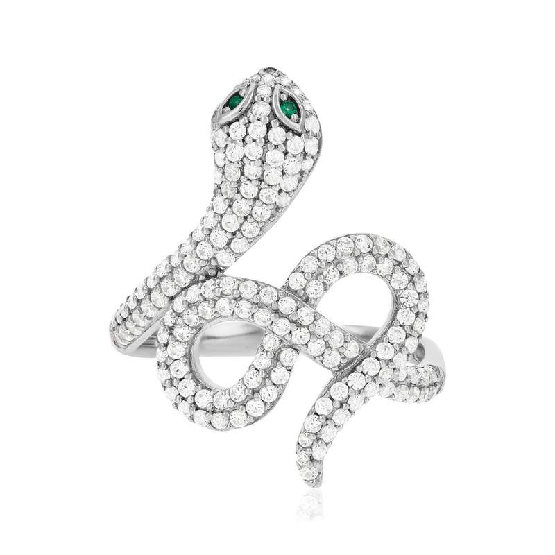 Bague argent 925 pierres synthétiques et zirconias motif serpent - vue 3