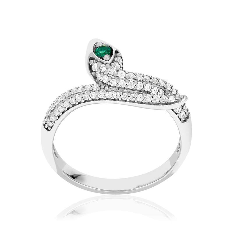 Bague argent 925 pierres synthétiques et zirconias motif serpent - vue 1