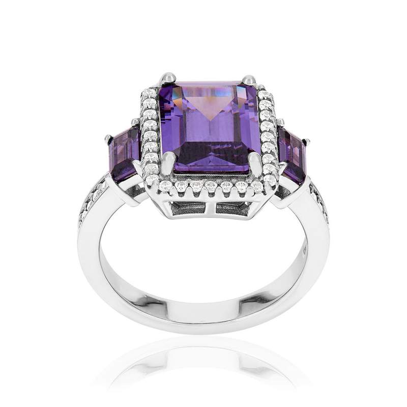 Bague argent 925 et zirconias blancs et violets - vue 1