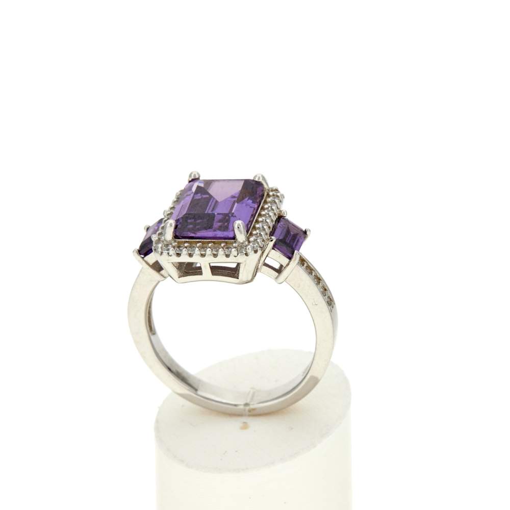 Bague argent 925 et zirconias blancs et violets - vue 2