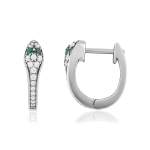 Boucles d'oreilles argent 925 pierres synthétiques vertes et zirconias motif serpent - vue 1