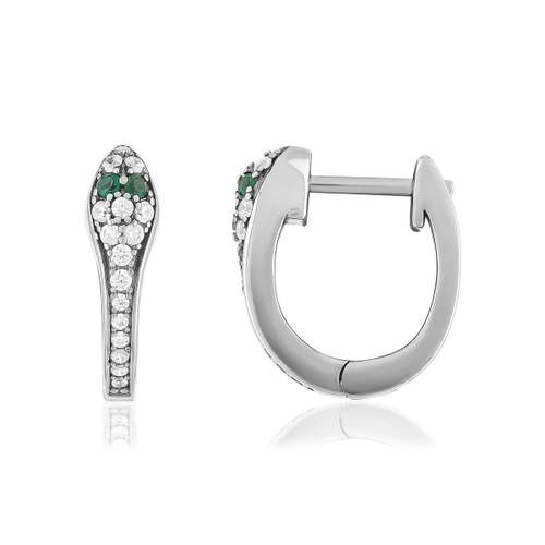 Boucles d'oreilles argent 925 pierres synthétiques vertes et zirconias motif serpent