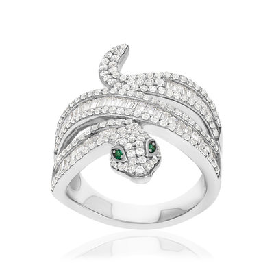 Bague argent 925 pierres synthétiques et zirconias motif serpent