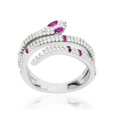 Bague argent 925 et pierres synthétiques motif serpent - vue 1