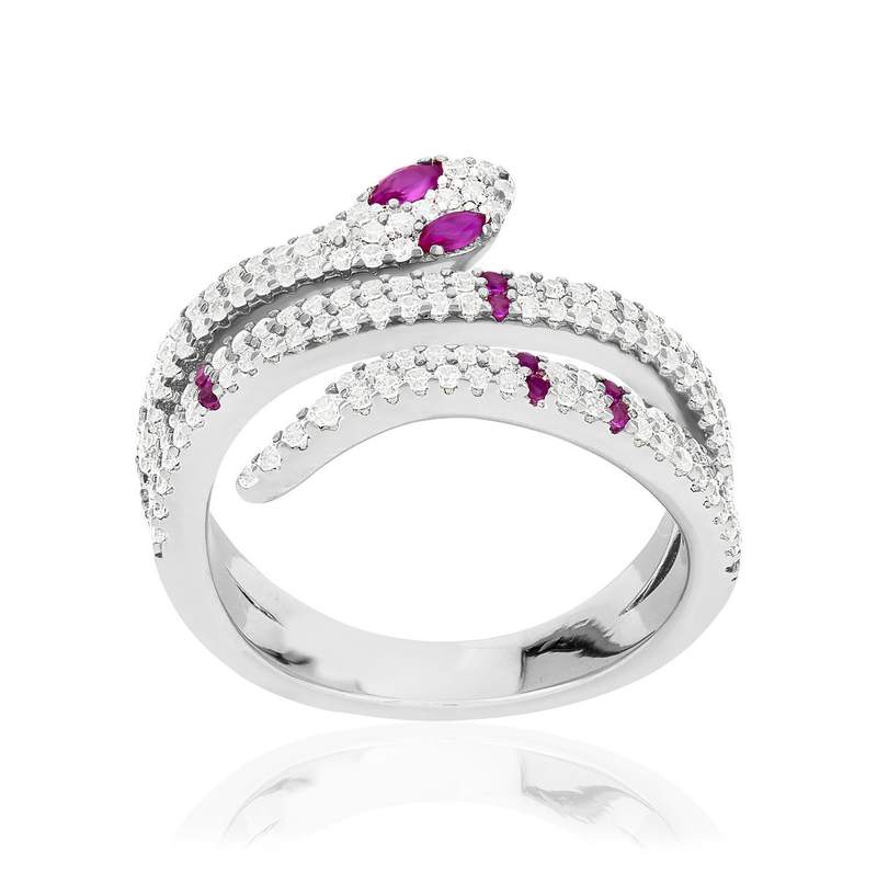 Bague argent 925 et pierres synthétiques motif serpent - vue 1