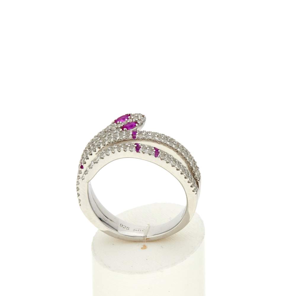 Bague argent 925 et pierres synthétiques motif serpent - vue 2