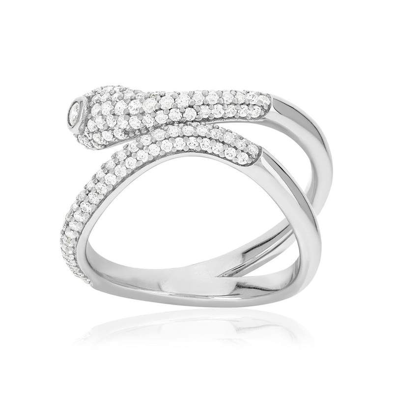 Bague argent 925 motif serpent et zirconias - vue 1