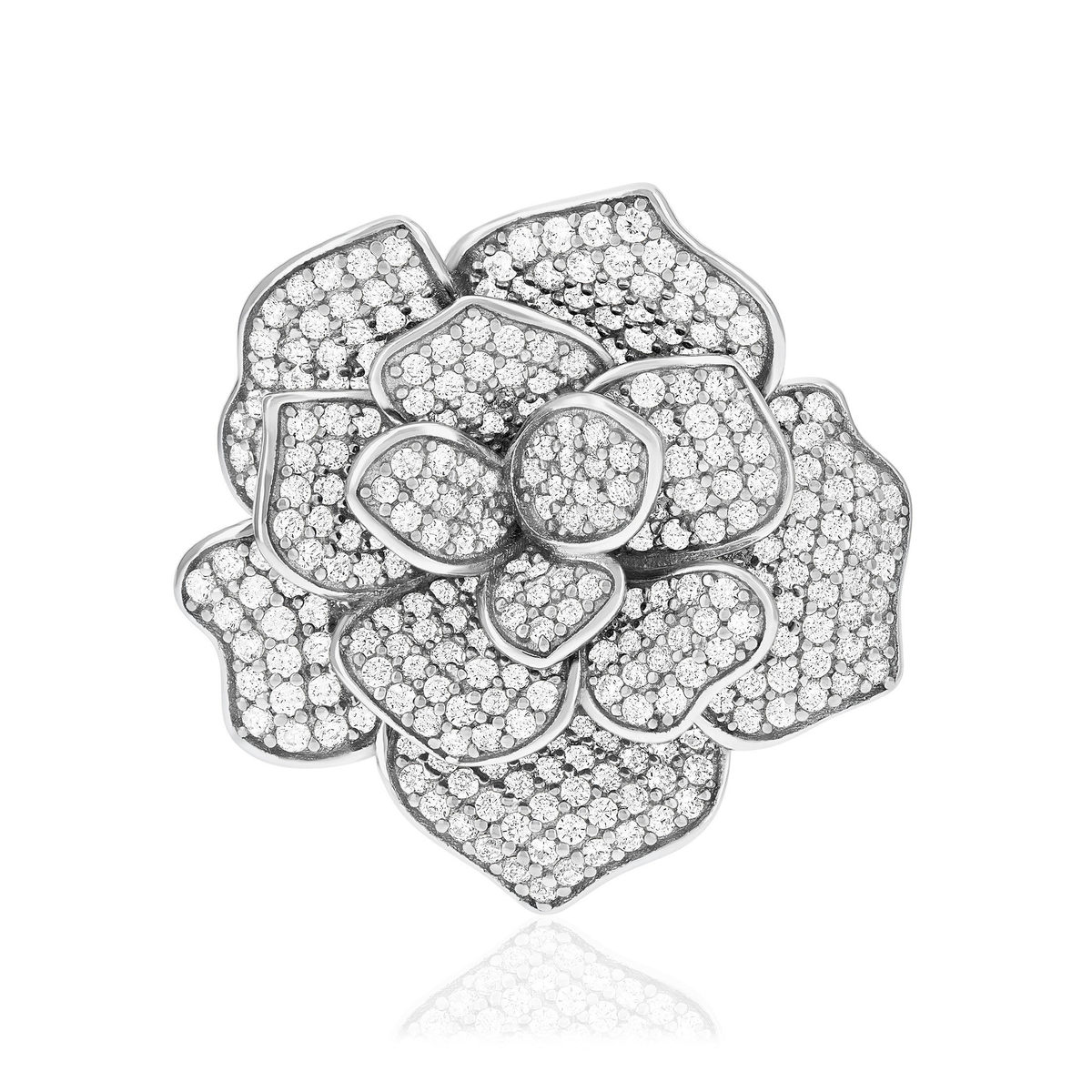 Bague argent 925 motif fleur et zirconias - vue 3