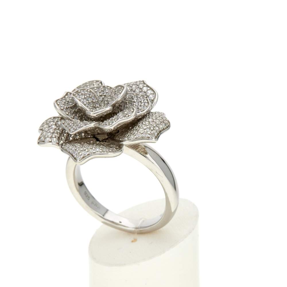 Bague argent 925 motif fleur et zirconias - vue 3