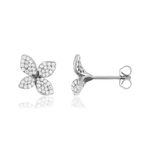 Boucles d'oreilles argent 925 motif fleur et zirconias - vue 1