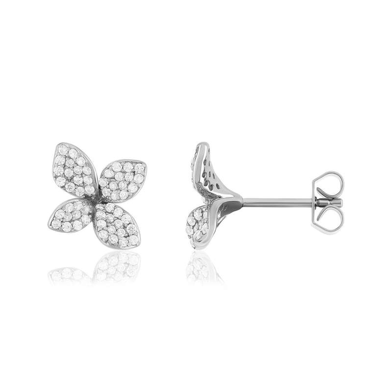 Boucles d'oreilles argent 925 motif fleur et zirconias - vue 1