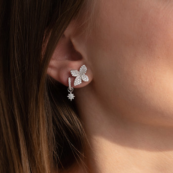 Boucles d'oreilles argent 925 motif fleur et zirconias