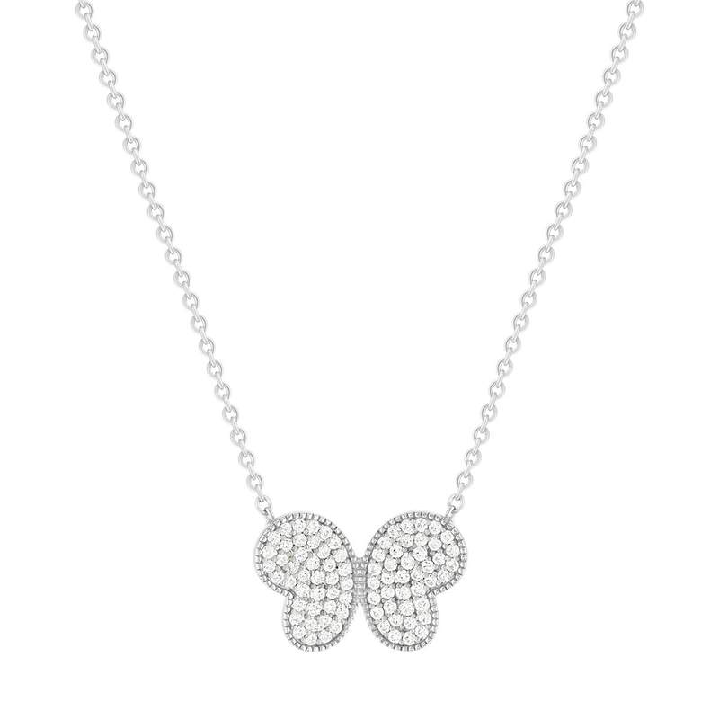 Collier argent 925 motif papillon et zirconias 45cm - vue 1