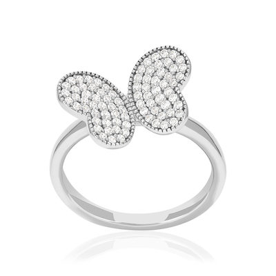 Bague argent 925 motif papillon et zirconias - vue 1