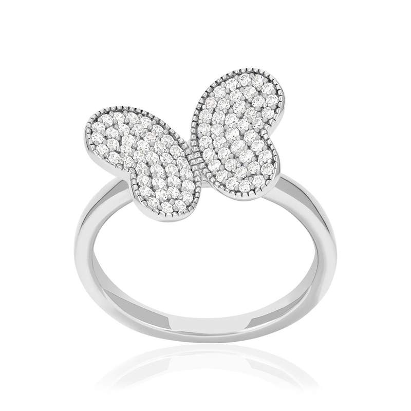 Bague argent 925 motif papillon et zirconias - vue 1