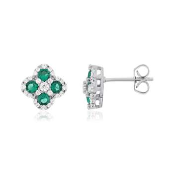 Boucles d'oreilles argent 925 pierres synthétiques vertes et zirconias