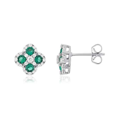 Boucles d'oreilles argent 925 pierres synthétiques vertes et zirconias
