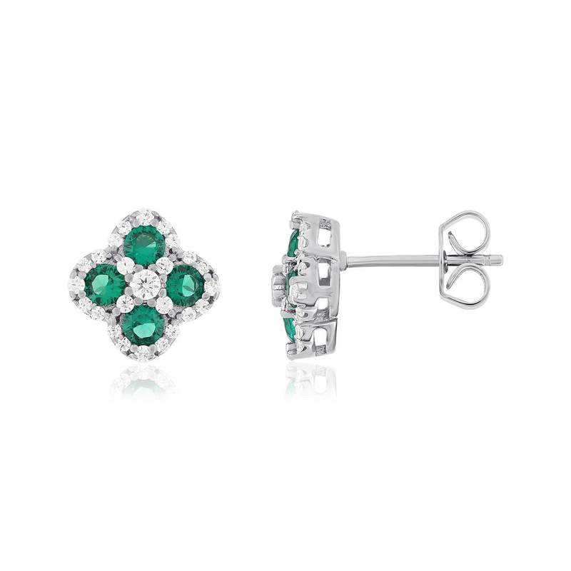 Boucles d'oreilles argent 925 pierres synthétiques vertes et zirconias - vue 1