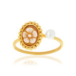 Bague or 375 jaune or camées perle de culture de Chine - vue 1