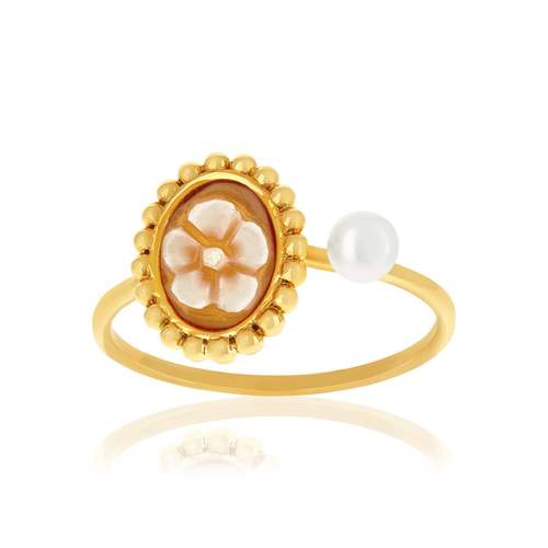 Bague or 375 jaune or camées perle de culture de Chine