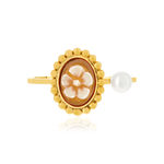 Gold ring 375 yellow gold cameo Chinese cultured pearl - view 3