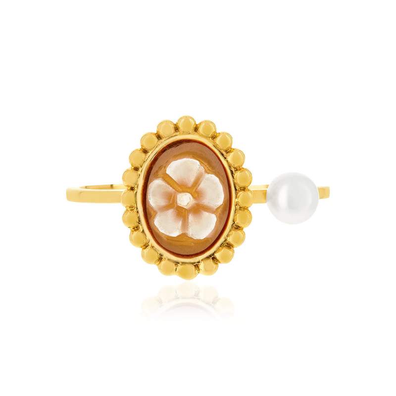 Bague or 375 jaune or camées perle de culture de Chine - vue 3