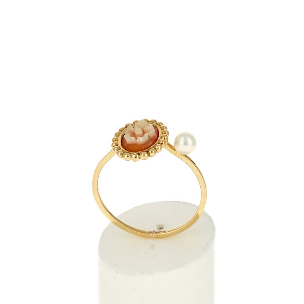 Bague or 375 jaune or camées perle de culture de Chine - vue 2