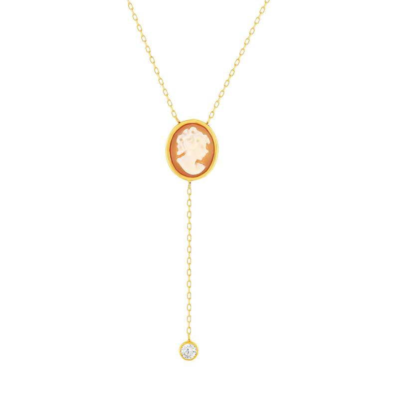 Collier or 375 jaune or camées oranges zirconias 45cm - vue 1